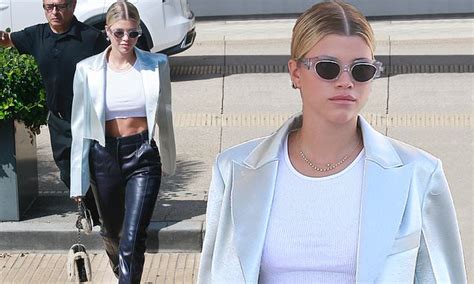 sofia richie shows off her taut tummy in crop top and faux leather trousers daily mail online