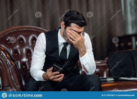 Businessman In Depression With Hands On Forehead Stock Image Image Of