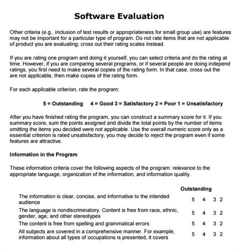 Software Evaluation Criteria Template