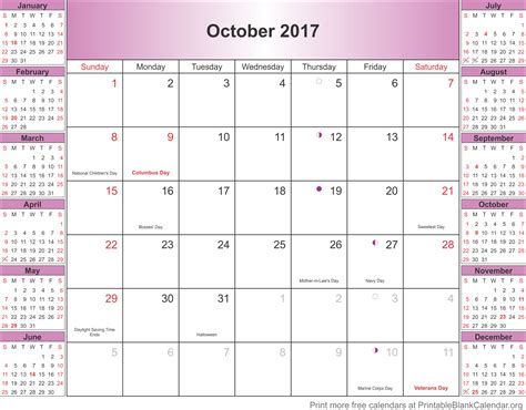 October 2017 Blank Calendar Mini Printable Blank