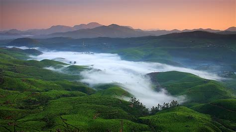 Mountains Nature Fields Valleys Mist India Morning Wallpaper