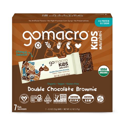 Gomacro Kids Macrobar Double Chocolate Brownie Organic Vegan Snack