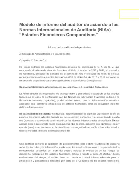 Modelo De Informe Del Auditor De Acuerdo A Las Normas Internacionales