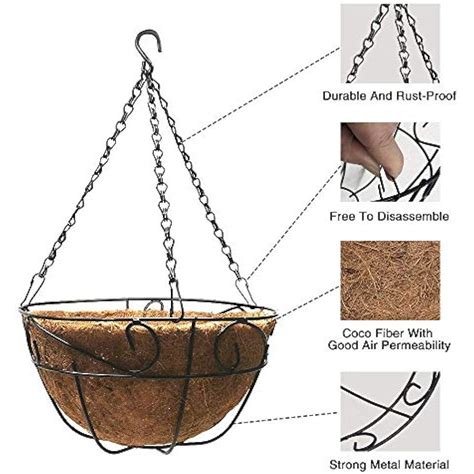 Amagabeli 4 Pack Metal Hanging Planter Basket Coco Coir Liner 14 Inch