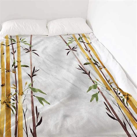 Bed Blanket Bamboo Hand Drawn Bamboos Leaf Luxury Bed