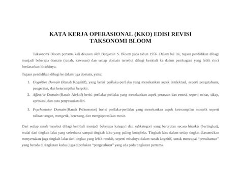 Kata Kerja Operasional Kko Revisi Taksonomi Bloom Taksonomi Bloom