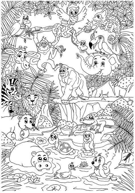 Party In Jungle Coloring Page Jungle Coloring Pages Animal Coloring