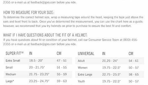 giro helmet size chart