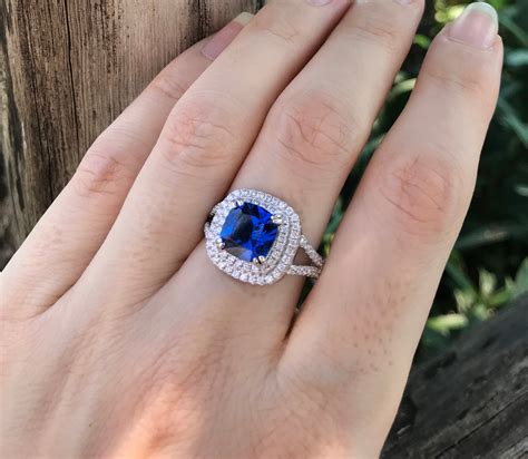 Cushion Blue Sapphire Women Engagement Ring 270ct Blue Sapphire