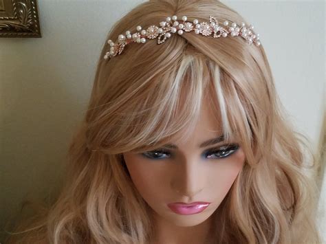 rose gold pearl hair vine rose gold crystal pearl wreath bridal headband wedding hair tiara