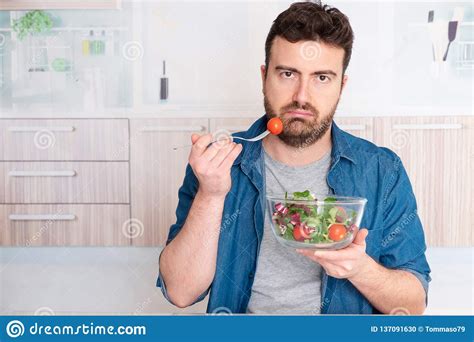 Frustrated Man Don T Want Eat Vegetables Stock Photo Image Of Hunger