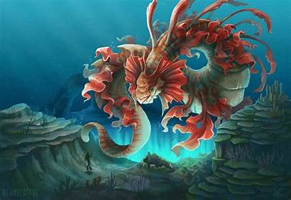 Dragon Sea Illustration Leafy Wallpapers Fantasy 2d