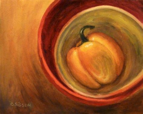 Nesting Yellow Pepper Oil Painting Still Life Vegetables Art Kitchen