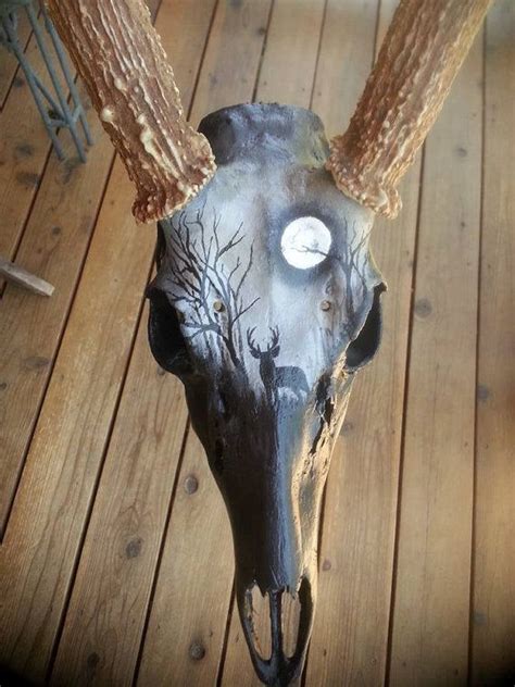 Most Popular Design Buck Silhouette On Deer Skull Art With Etsy