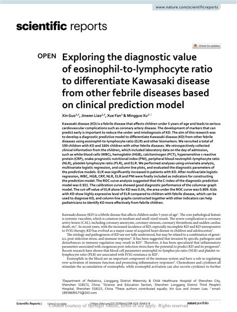 Pdf Exploring The Diagnostic Value Of Eosinophil To Lymphocyte Ratio