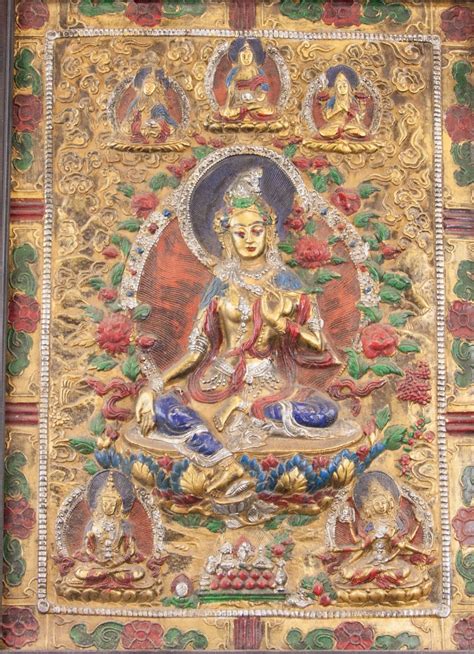 Tibetan Wood Carved Tara Panel With Frame