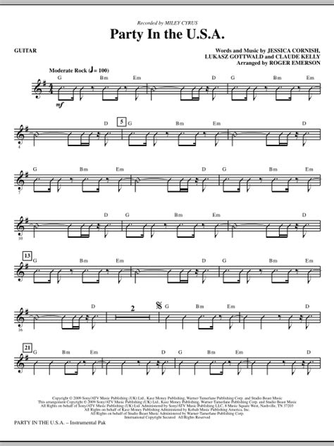 Party In The USA (arr. Roger Emerson) - Guitar Sheet Music | Miley