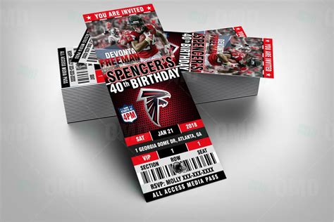 Atlanta Falcons Sports Party Ticket Style Invites Sports Party Invitations Basketball Theme