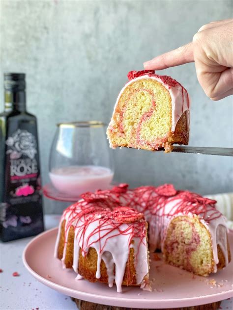 Bundt Cake With Strawberry Swirl And Pink Glaze With A Tequila Rose
