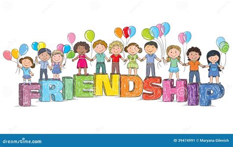 Children On The Word Friendship Stock Vector Illustration Of Mood