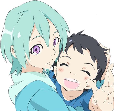 Two Anime Characters Hugging Each Other And Giving The Peace Sign With