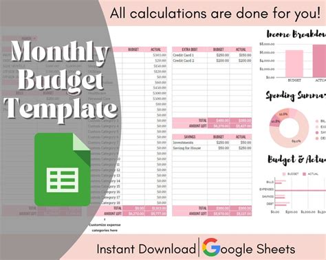 Monthly Budget Spreadsheet Pink Budget Template Financial Etsy Singapore