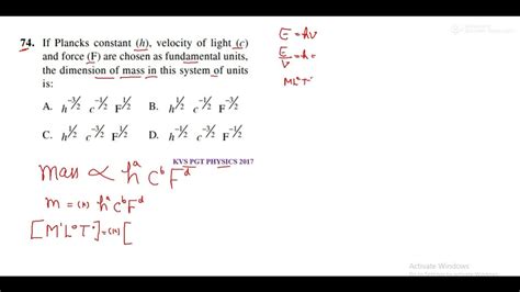 If Plancks Constant H Velocity Of Light C And Force F Are Chosen