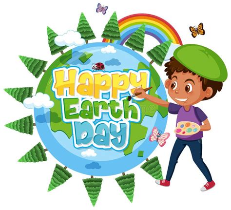 Poster Design For Happy Earth Day With Boy Parinting The Earth Stock