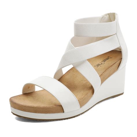 Dream Pairs Womens Open Toe Elastic Ankle Strap Platform Wedge Sandals Nini 3 White Size 11
