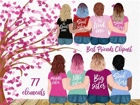 Best Friends Clipart Girls Sitting Clipart Bff Etsy