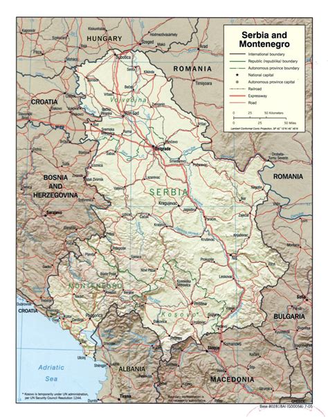 Large Political Map Of Serbia And Montenegro With Relief Montenegro Europe Mapsland