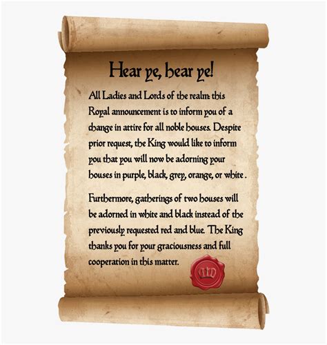 Royal Announcement Proclamation Hear Ye Hear Ye Hd Png Download Kindpng