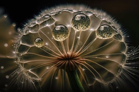 Close Up Of Dandelion Seeds With Dew Drops On Them Stock Photo Image