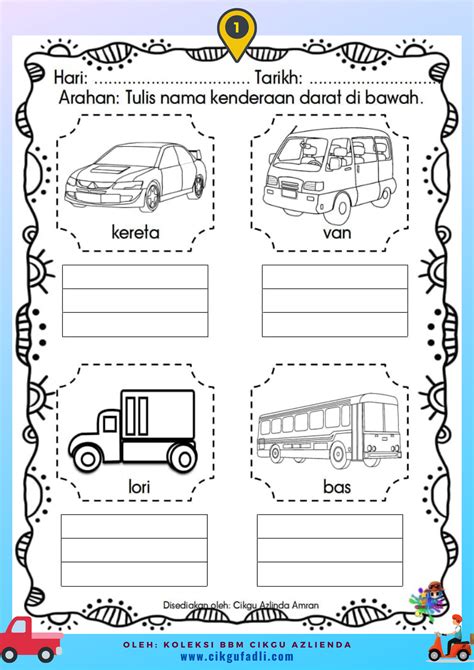 Lembaran Kerja Sains Prasekolah Tema Kenderaan Darat Kenderaan Di Riset