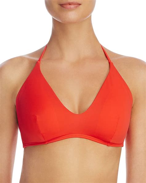 echo solid scoop bikini top in rouge modesens