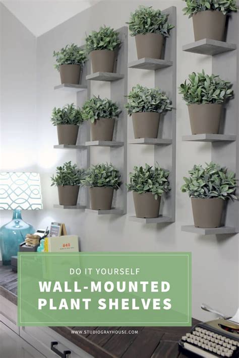 This faux plant takes on the look of a fiddle leaf fig tree, and features leaves crafted from green silk set into a plastic planter base for a lifelike look in any room. Wall-Mounted Plant Shelves DIY | Plant shelves, Faux ...