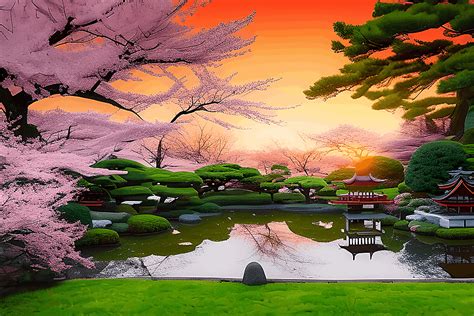 Sakura Trees In A Serene Garden Graphic By Eifelart Studio · Creative