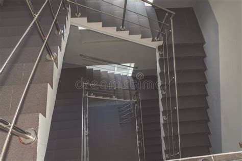 Square Spiral Staircase With Handrail Stock Image Image Of Form