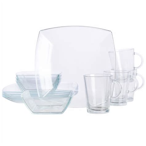 Gibson Soho Lounge Square 12 Piece Dinnerware Set Clear Glass
