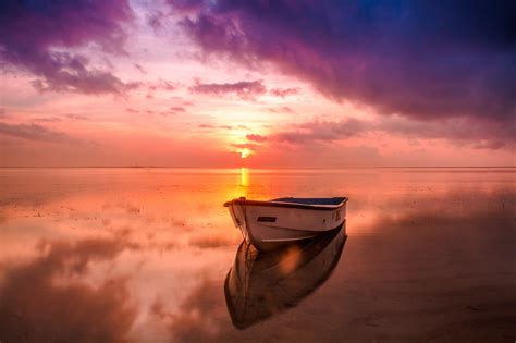 Boat Sea Sunset Hd Nature 4k Wallpapers Images