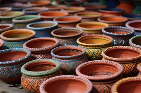 Premium Ai Image Clay Pots With Rangoli Patterns On Them Generative Ai