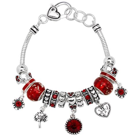 New pandora w 925 sterling silver ball lock charm bangle bracelet ale silver w. Garnet January Birthstone Charm Bracelet Murano Beads ...