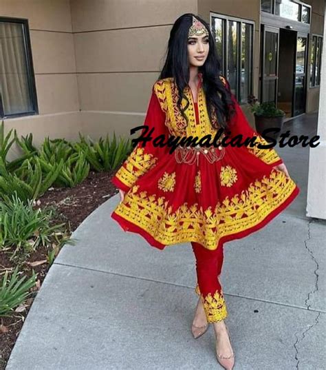 Afghan Kuchi Tribe Multi Color Red Dress With Charma Dazy Work Etsy