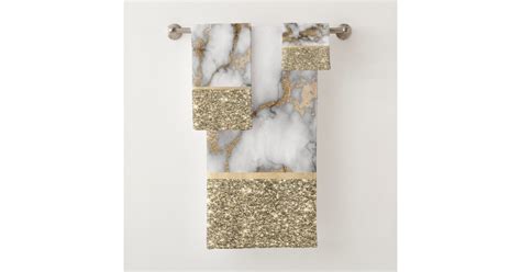 Elegant Stylish Gold Glitter Shiny White Marble Bath Towel Set Zazzle