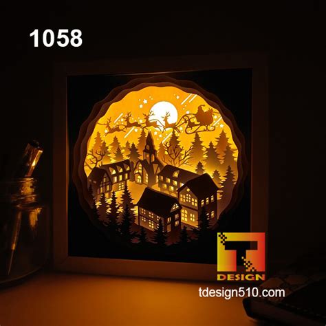 1058. Christmas – Paper cut light box template, shadow box, 3D papercut