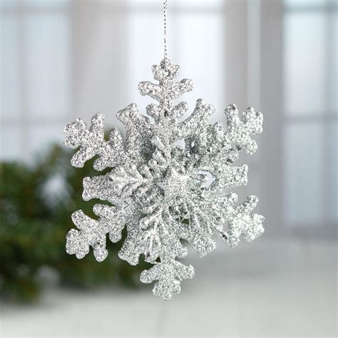 Silver Glittered Dimensional Snowflake Ornament Snow Snowflakes