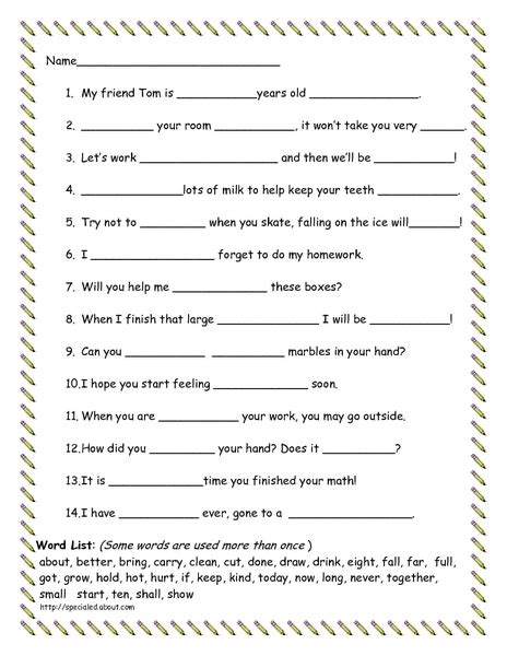 Vocabulary Exercise Fill In The Blanks Worksheet For 3rd 4th Grade