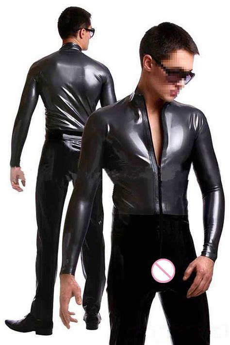 Sexy Lingerie Men Faux Leather Gay Men Catsuit Latex Crotchless Zipper