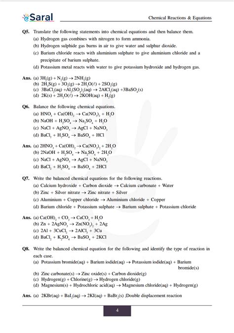 NCERT Solutions For Class Science Chapter Chemical Reactions And Equations ESaral