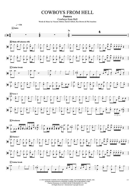 Cowboys From Hell Tab By Pantera Guitar Pro Full Score Mysongbook